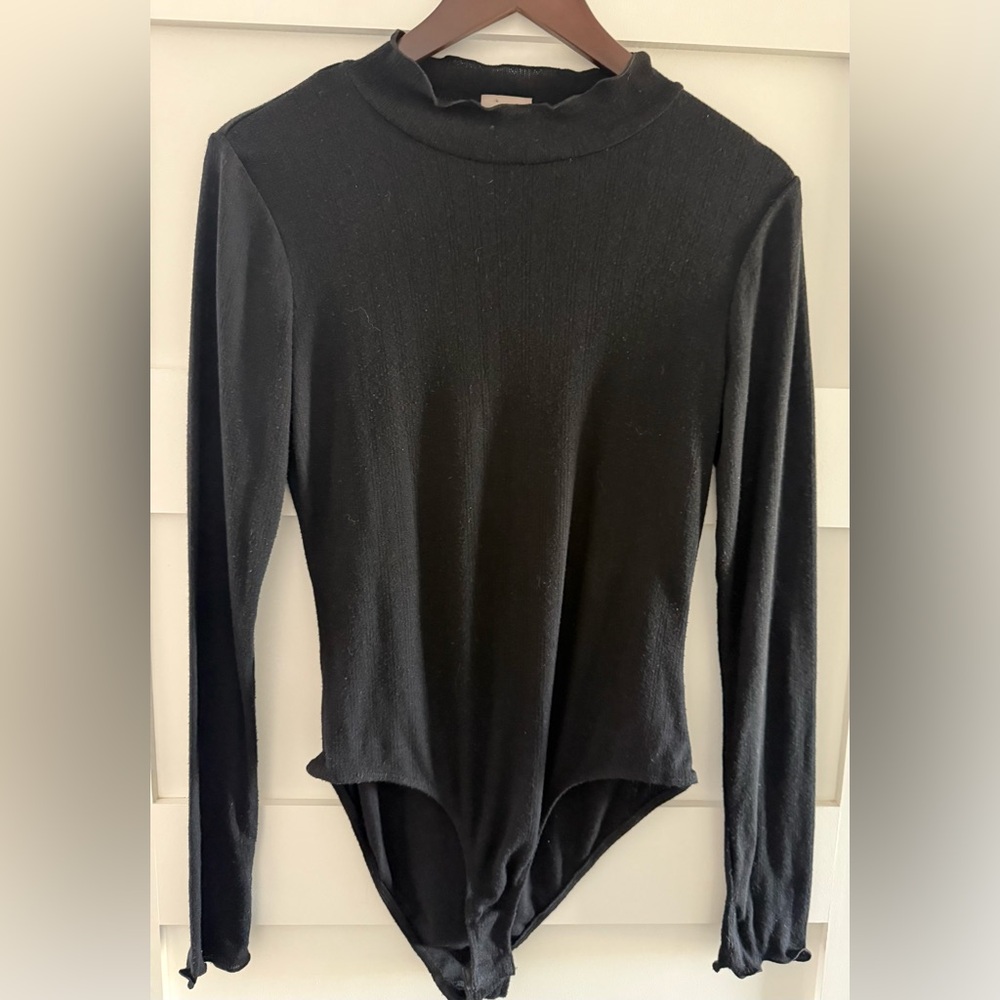 Free People Intimately Classic Black Long Sleeve Bodysuit